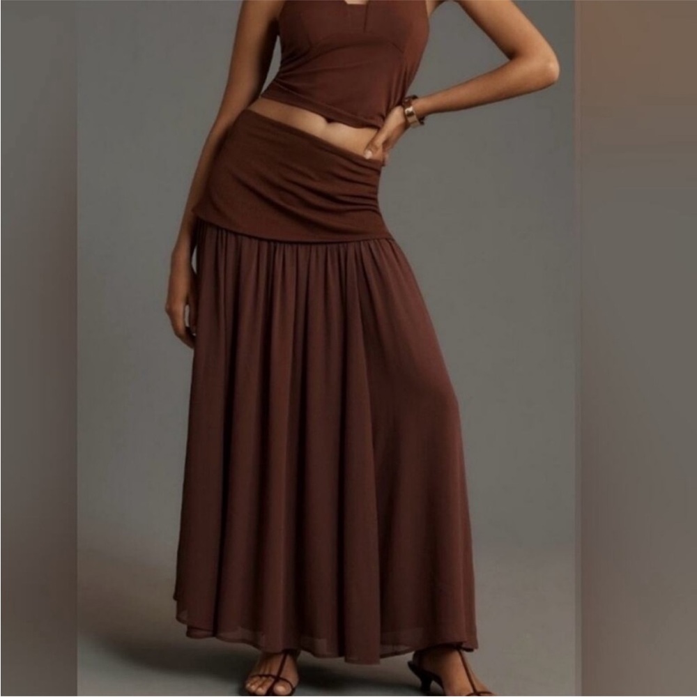 Anthropologie Dropped Yoke-Waist Maxi Skirt, Large